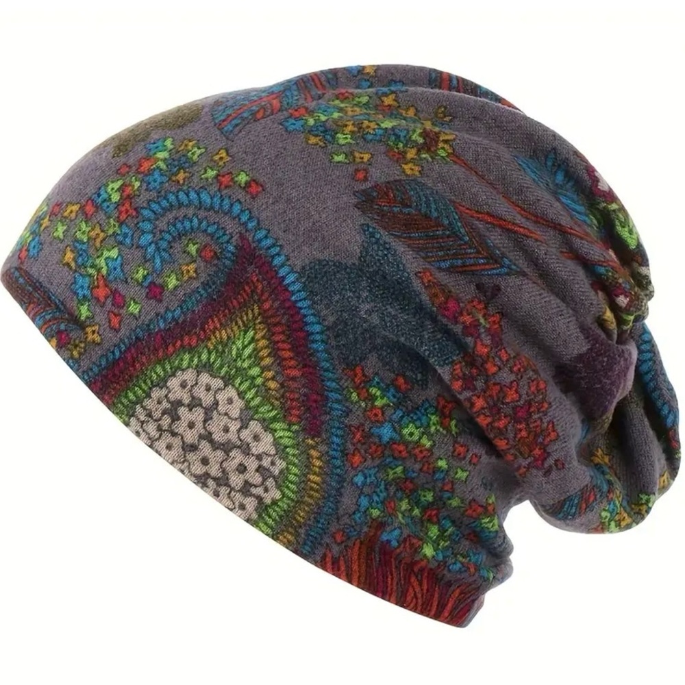 Bohemian Flower Print Versatile Slouchy Beanie Scarf - Picture 3 of 9